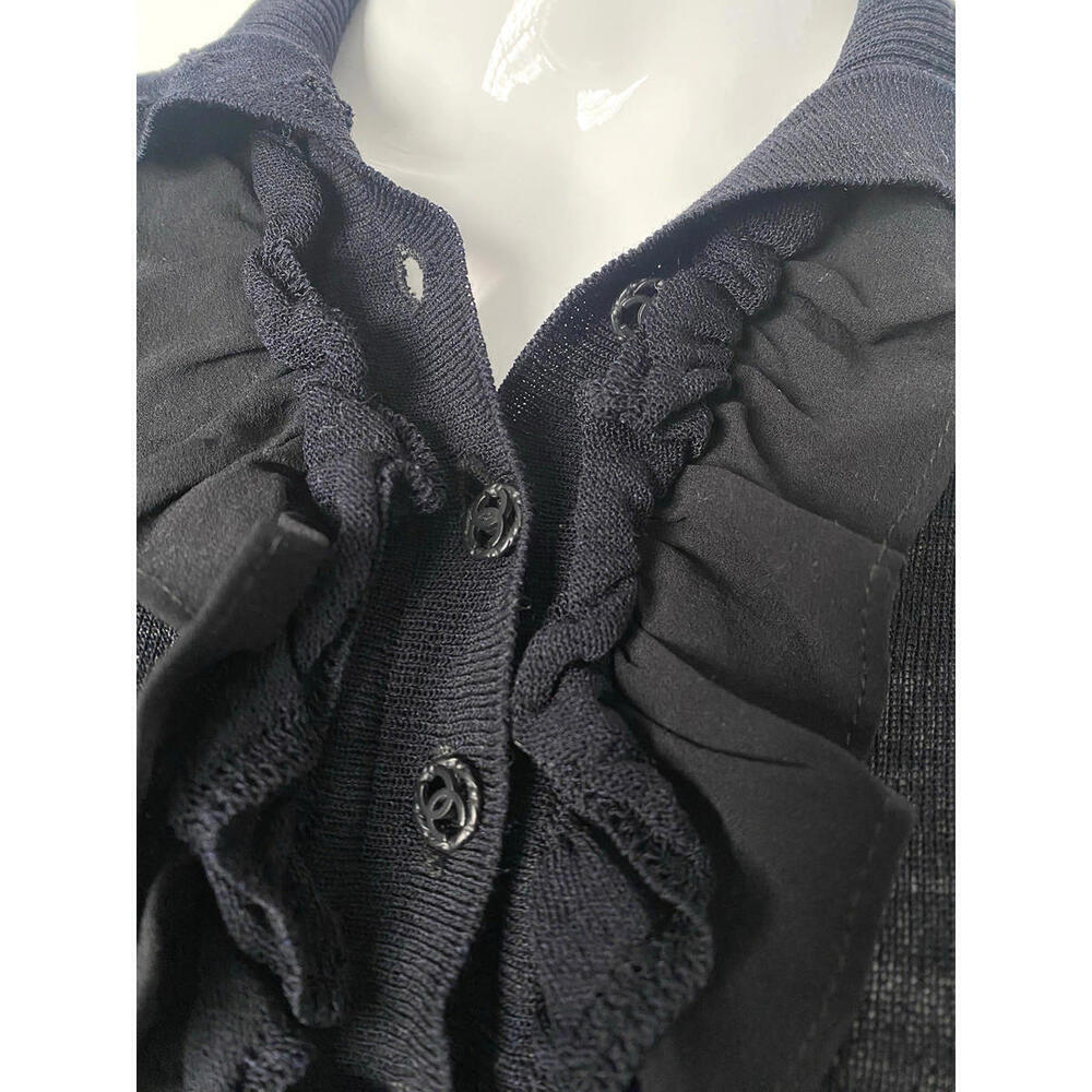 2003 CHANEL 03A Black Ruffle Long Sleeve Blouse Top FR-36 - Picture 2 of 7
